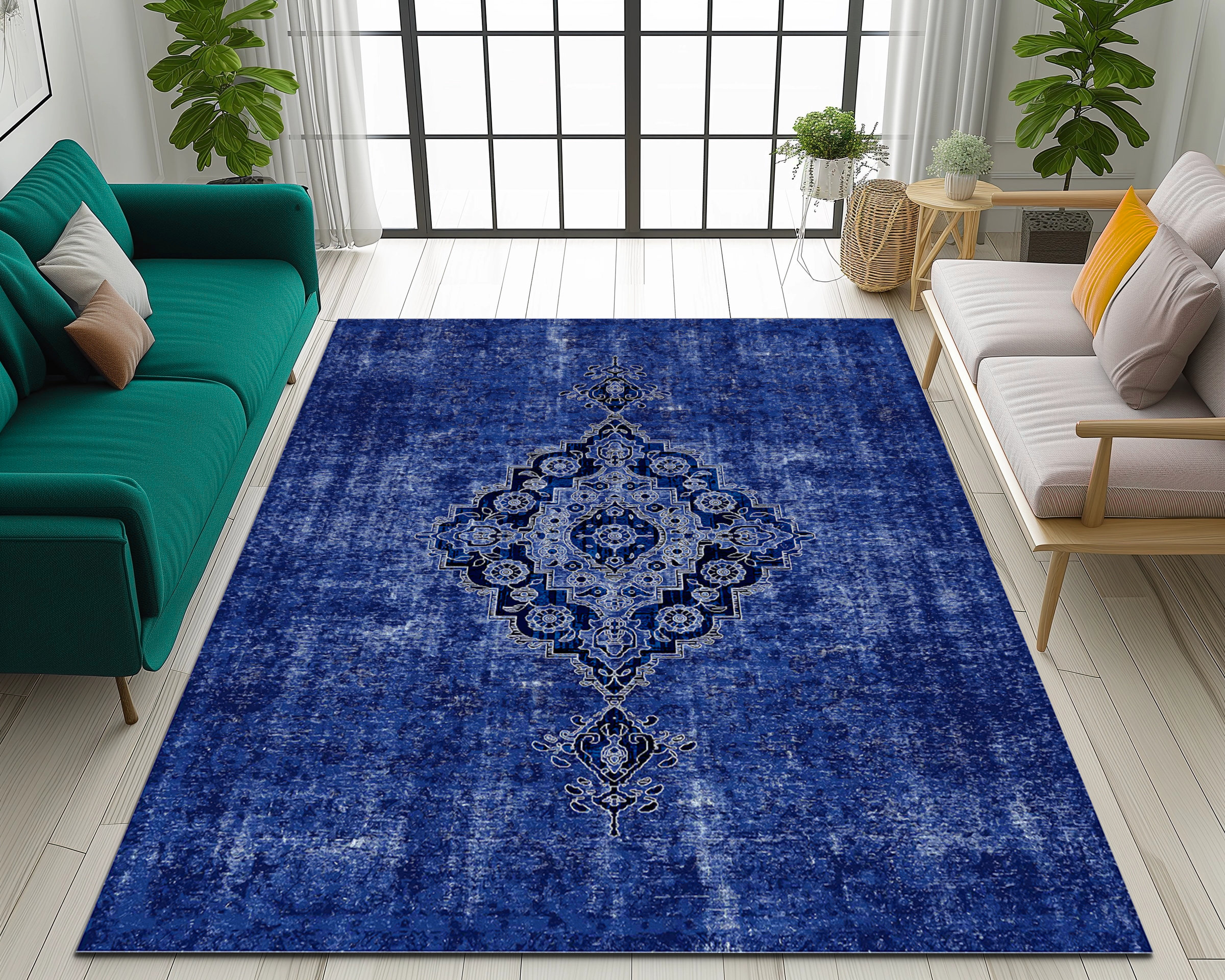 Sitting Rugs Navy Blue Rug, Sitting Room Rug, Lodge Rugs, Distressed Rug, Area Rug ...