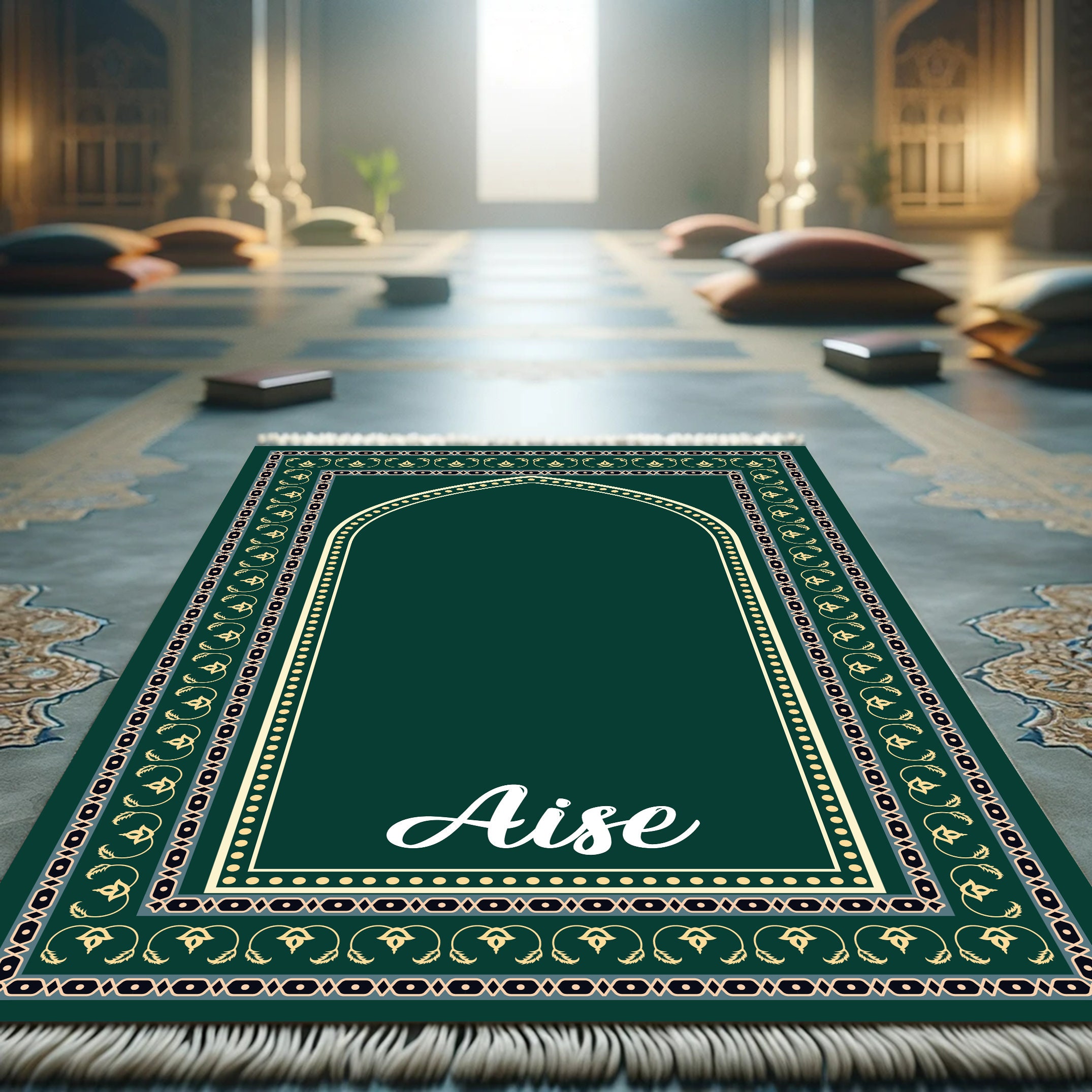 Tapis de prière de poche vert dôme de mosquée • Mon Coin Prière