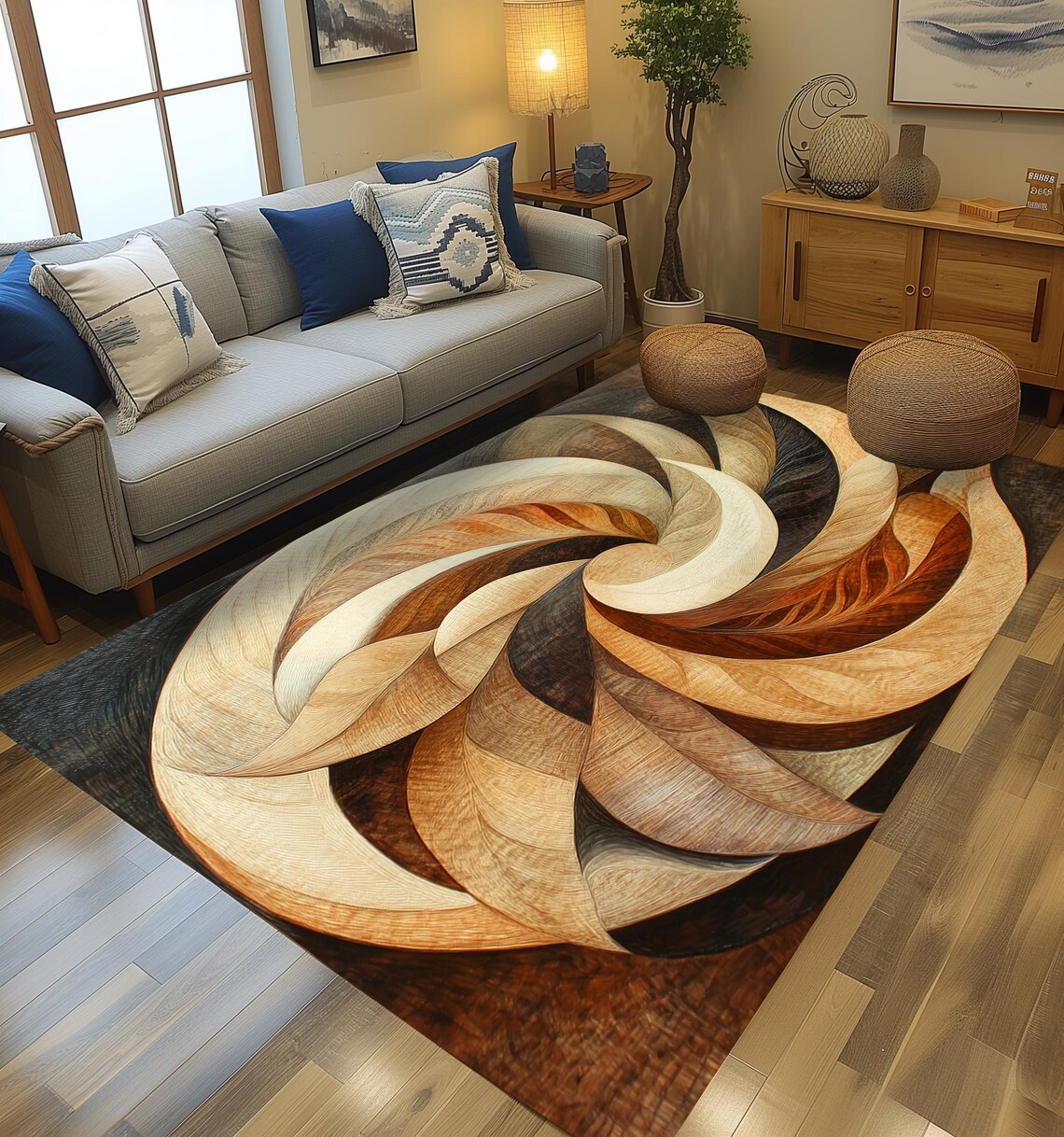 Abstract Leaf Pattern Area Rug Leaf Pattern Area Rug, Contemporary Art Print, Rug for Corridor, Earth ...