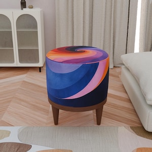 Abstract design round ottoman pouf, Elegance footstool, Colorful round stool, Boho round bench, Make up chair, Laundry room seat, F-158