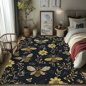 Bee pattern rug, Outdoor Non-slip rug, Washable rug, Honeybee patterned rug, Livingroom rug, Rectangular rug, Bedroom rug, Balcony rug,