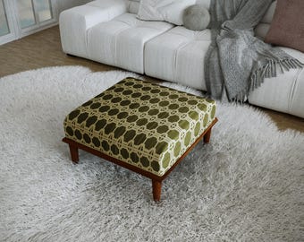 Modern Green Geo Upholstered Bench, Trellis Pattern Hallway Ottoman, H-1146