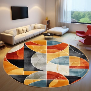 Tapis rond orange, tapis contemporain, tapis décoratif de salon, tapis rond imprimé, tapis rond, tapis décoratif antidérapant, tapis rond, tapis moderne image 4