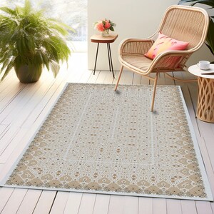 Neutral rug, Turkish rug, Area oushak rug, Bohemian rug, Living room rug, Bedroom rug, Floor rug, Salon rug, Non slip rug, Washable rug
