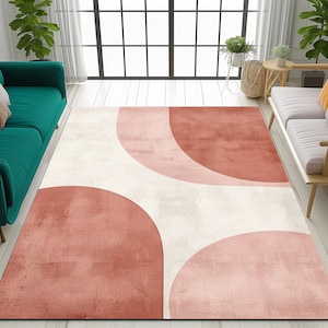 Tapete de algodão rosa, tapete para sala de estar, tapete para inauguração de casa, tapete contemporâneo, tapete antiderrapante, tapete lavável, tapete chique, tapete de corredor, tapete dobrável