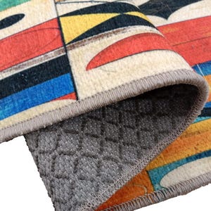geometric patterned colorful sophisticated modern stair decor rug, indoor mat for front door wron runner, machine washable printed stair rug