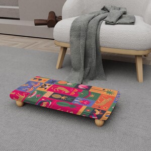 Exotic Tropical Patchwork Stepstool | Colorful Bedroom Footrest | H-1437