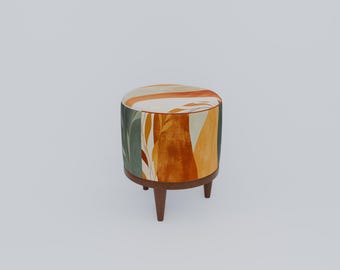 Elegant footstool, Modern saloon decor, Heartwarming gift, Soft touch bench, Round tea table, Ottoman doorway seat, Vanity pouf stool, F-18