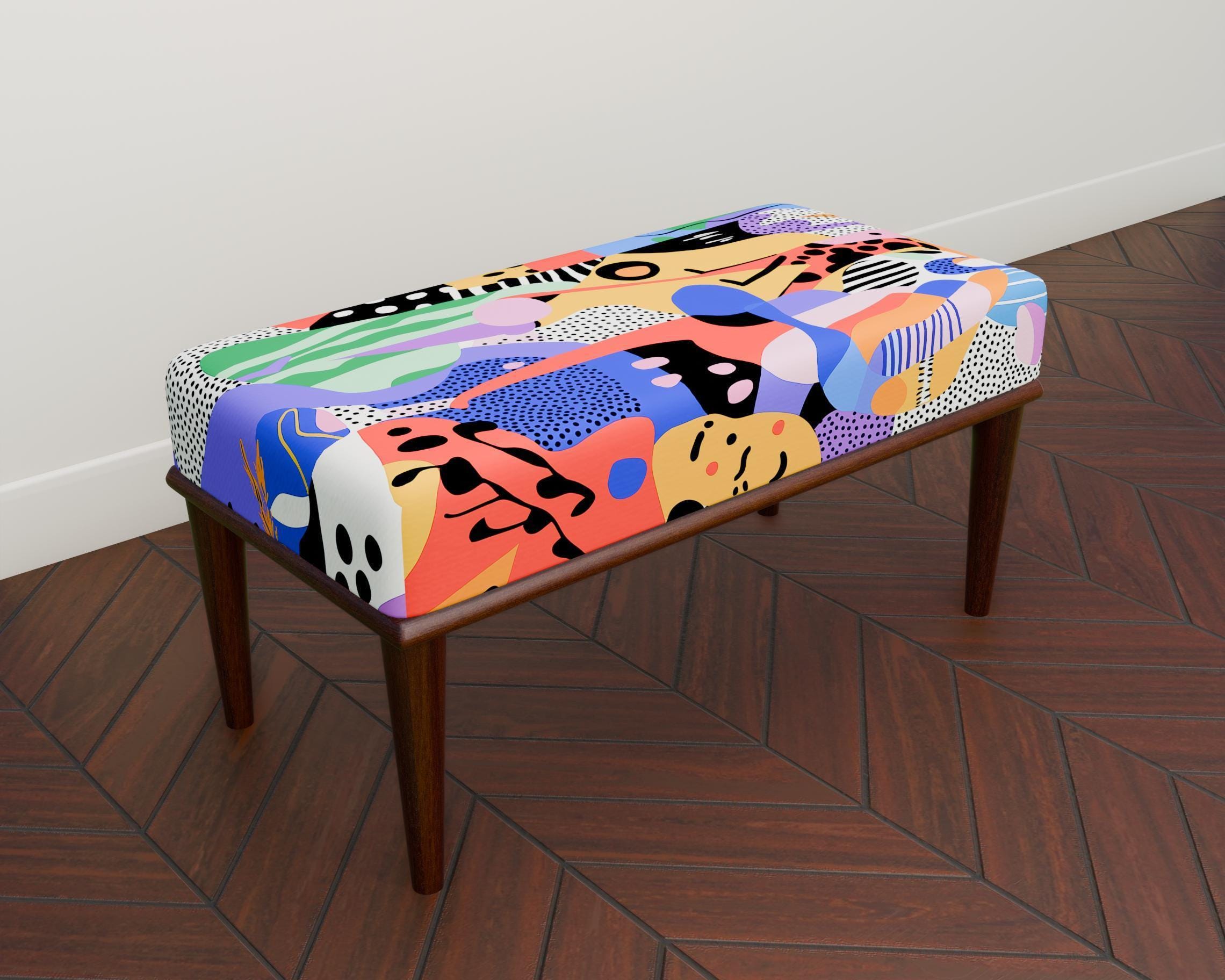 Modern Designer Bench, Vibrant Pop Artistic Design Ottoman Bench ...