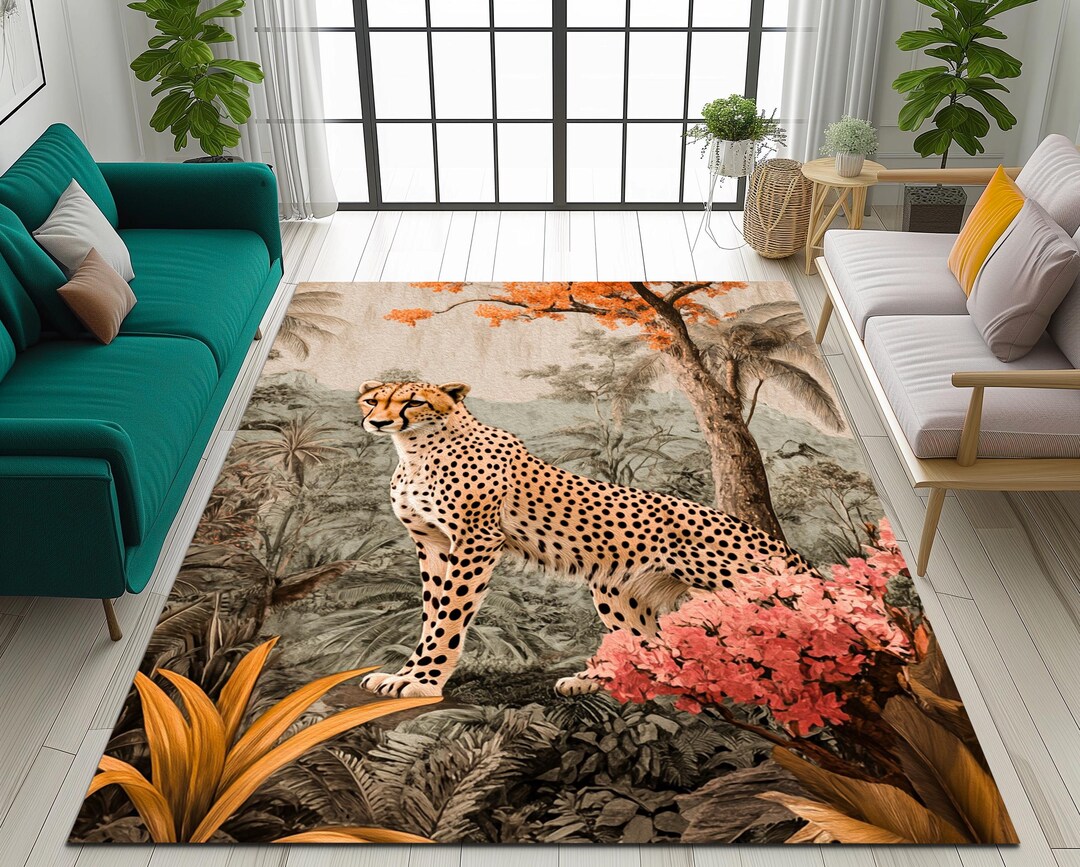 Nature Landscape Print Rug, Suitable for High-traffic Area, Cheetah ...