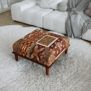 Erdfarben Patchwork Ottomane, Rustikale Tribal Muster Makeup Bank, H-931