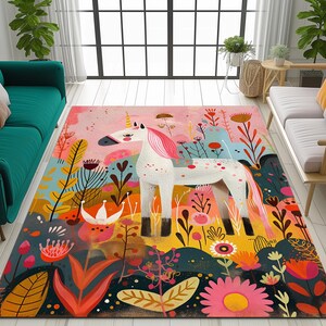 Unicorn print rug, Handmade rug, Utility rug, Versatile rug, Washable rug, Modern room rug, Family room rug, Dorm area rug, Non slip rug