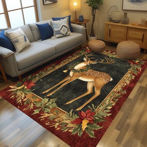 Buck print rug, Autumn design rug,Utility rug, Non-slip rug, Housewarming rug, Living room rug, Decorative rug, Washable rug, Durable rug