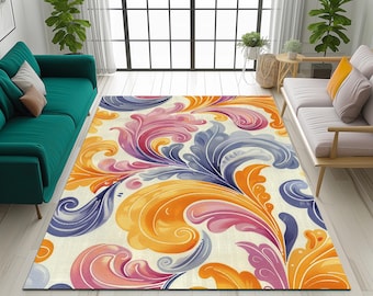 Floral pattern rug, Lovely decor for home, Livingroom rug, Non-slip rug, Area rug, Dining room rug, Corridor runner, Machine washable rug