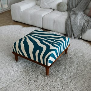 Modern Eclectic Entrance Hall Bench, Zebra Animal Pattern Makeup Ottoman, H-1141