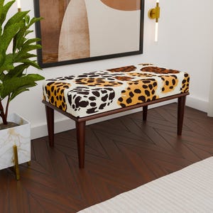 Leopard pattern bench, Elegant decor bench, Handmade ottoman bench, Comfortable bench, Easy to care bench, Custom made bench, H-334