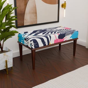 Artistic design bench, Zebra pattern upholstered bench, Vibrant color bench, Elegance bench, Comfortable bench, Easy to clean bench, H-331