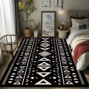 Black white rug, Minimalist rug, Mystic design rug, Gothic area rug, Sustainable rug, Easy to care rug, Anti slip back rug, Contemporary rug