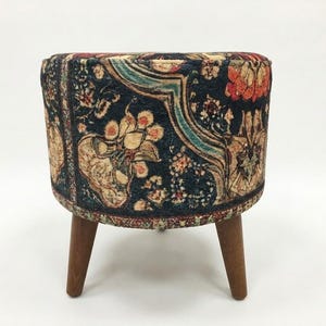 Ethnic design pouf, Floral footstool, Round ottoman bench, Gothic footrest, Living room furniture, Rustic hall stool, Round plant stand, F-9