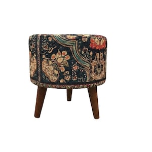 Ethnic design pouf, Floral footstool, Round ottoman bench, Gothic footrest, Living room furniture, Rustic hall stool, Round plant stand, F-9