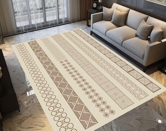 Neutral design rug, Geometric rug, Chic saloon rug, Machine washable rug, Non slip area rug, Boho floor decor, Indoor large rug, Modern rug
