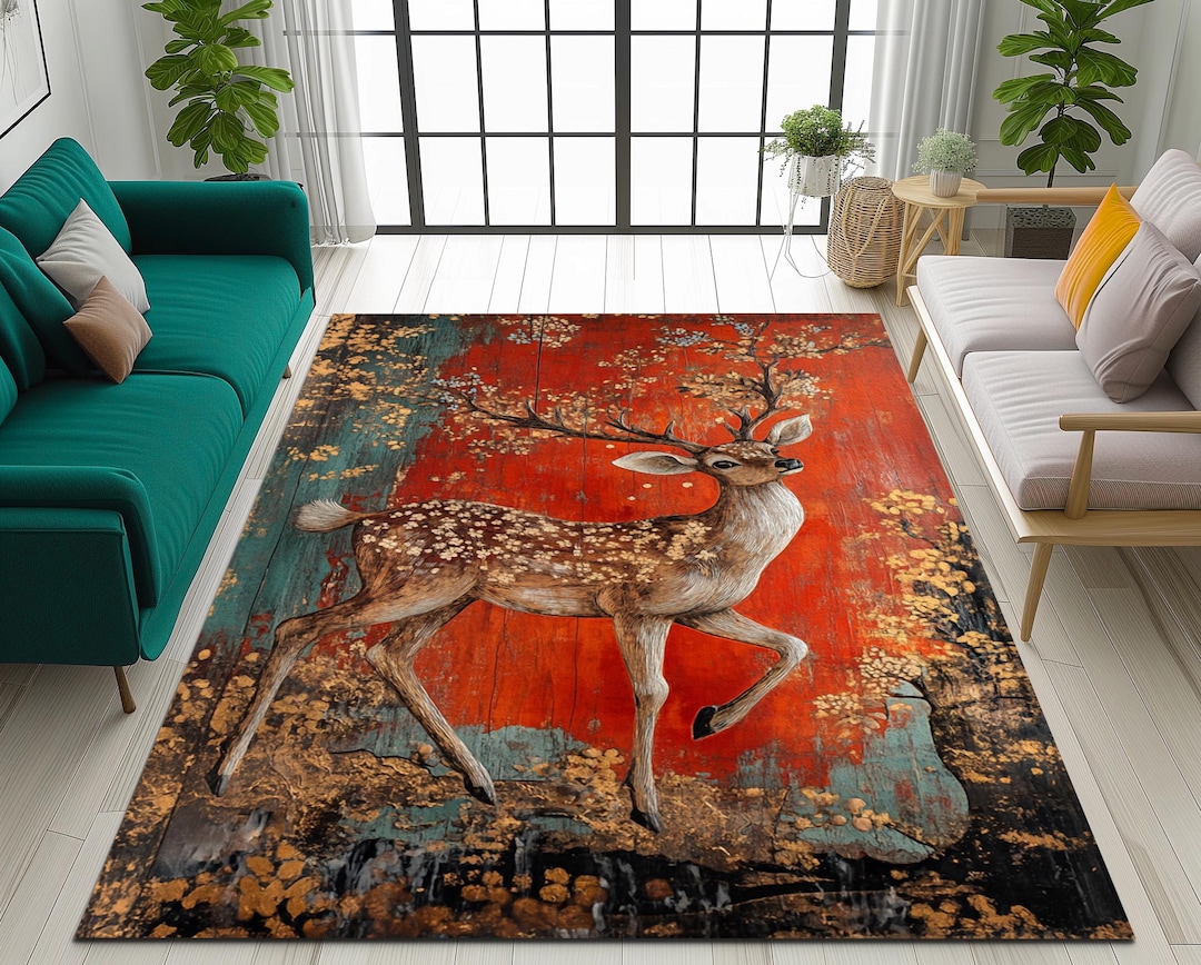 Premium Art Rug, Deer Print Rug, Farmhouse Rug, Modern Print Rug ...