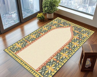 Modern prayer rug, Multicolor decorative prayer rug, Custom size prayer rug, Comfort prayer rug, Sustainable prayer rug, Elegance sajadah