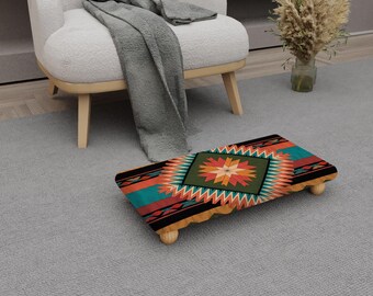 Handmade Footstool: Southwestern Printed Rug Cushion (Custom Sizes) H-734