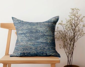 blue worn pillow, turkish rug pillow, handmade pillow, oriental pillow case, bohemian pillow, 16x16 pillow, washable pillow, bedding pillow
