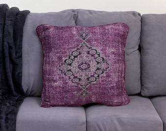 Purple pillow cover, Washable pillow, Floral pillowcase, Boho pillow, Traditional pillow, Ethnic pillow, Salon pillow, Digital print pillow