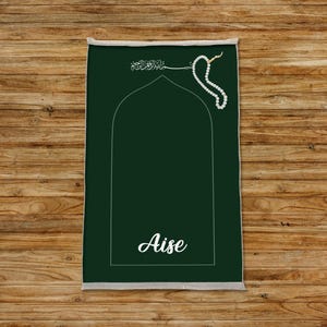 Tappetino da preghiera musulmano, sajadah verde, tappetino salah morbido, Ramadan sajadah, tappeto da preghiera fatto a mano, tappetino con nome, tappetino sensoriale, Royal sajadah, PR 07
