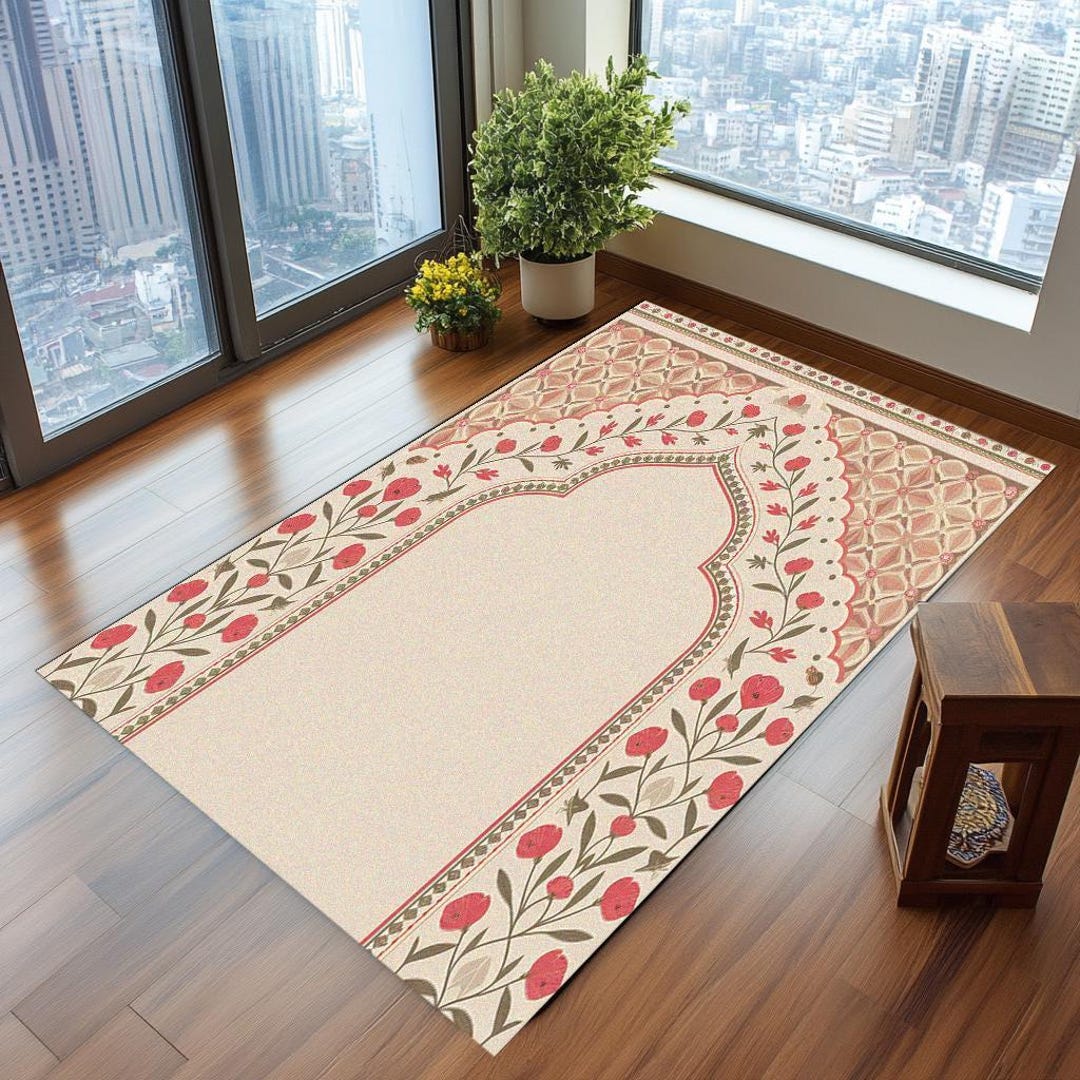 Earth Tone Prayer Rug, Floral Prayer Mat, Easy to Clean Prayer Rug ...