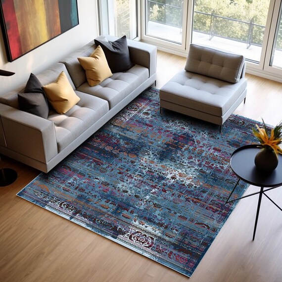Tapis Chambre Adulte Tapis De Salon Lavable Design Géométrique Bleu Gris Blanc,décoration de Chambre Chambre Enfant 120x160cm