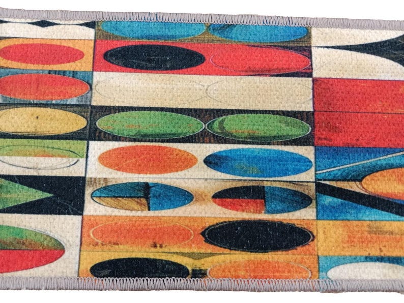 geometric patterned colorful sophisticated modern stair decor rug, indoor mat for front door wron runner, machine washable printed stair rug