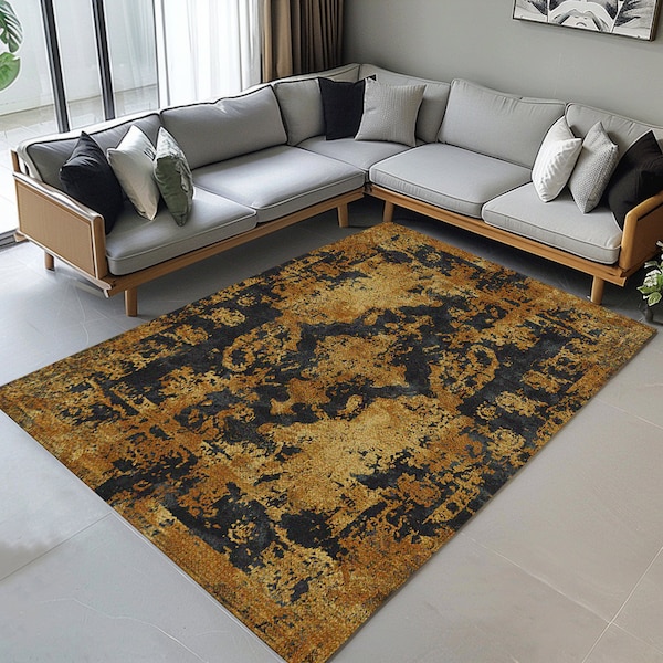 Salon rug, Gold rug, Living room rug, Luxury rug, Dining room rug, Modern rug, Non slip rug, Traditional style rug, Area rug, Floor rug