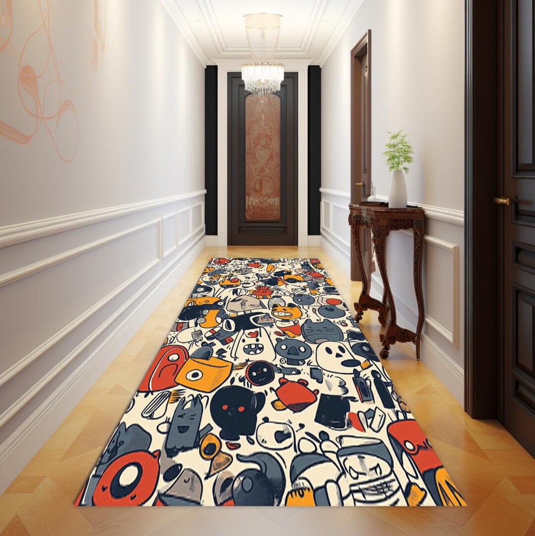 Funny Figured Rug, Turkish Print Rug, Utility Runner Rug, Cute Runner ...