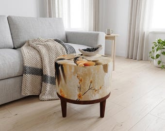 Gold Orange Blossom Round Pouf | Vanity Stool Seat | Boho Living Room Decor