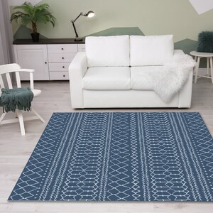 Blue white rug, Turkish rug, Area rug, Living room rug, Bedroom rug, Non slip rug, Washable rug, Bohemian rug, Scandinavian rug