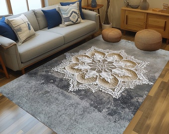 Alfombra rústica, alfombra con diseño floral, alfombra fina antideslizante, alfombra para decoración del hogar, alfombra de regalo, alfombra para dormitorio, alfombra de interior, alfombra retro lavable, alfombra gris