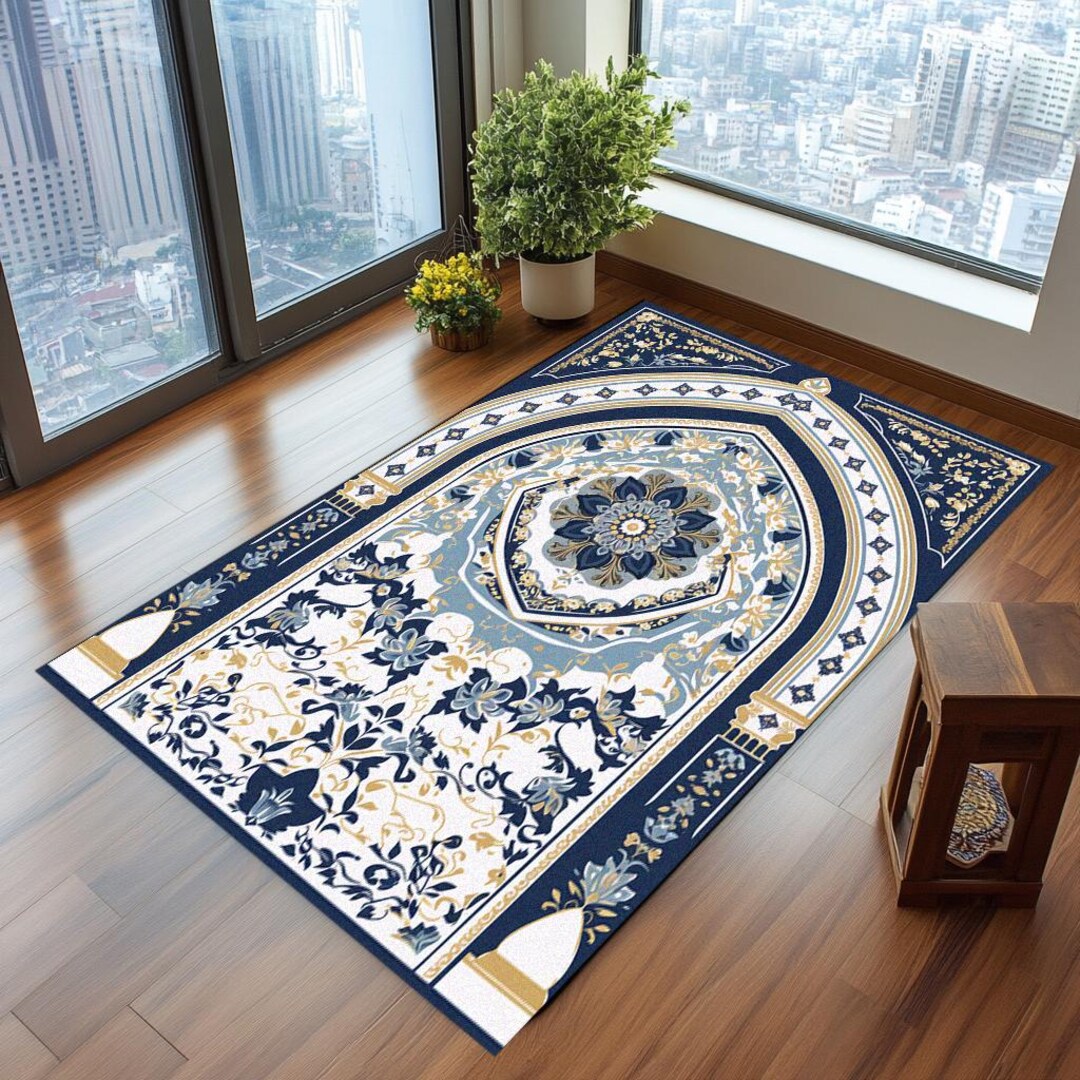 Decorative Prayer Rug, Blue and White Prayer Rug, Oriental Style Prayer ...