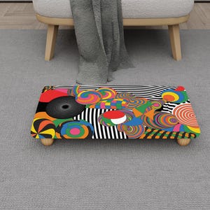 Abstract Pop Art Footstool | Colorful Retro Floor Step Stool | H-1504
