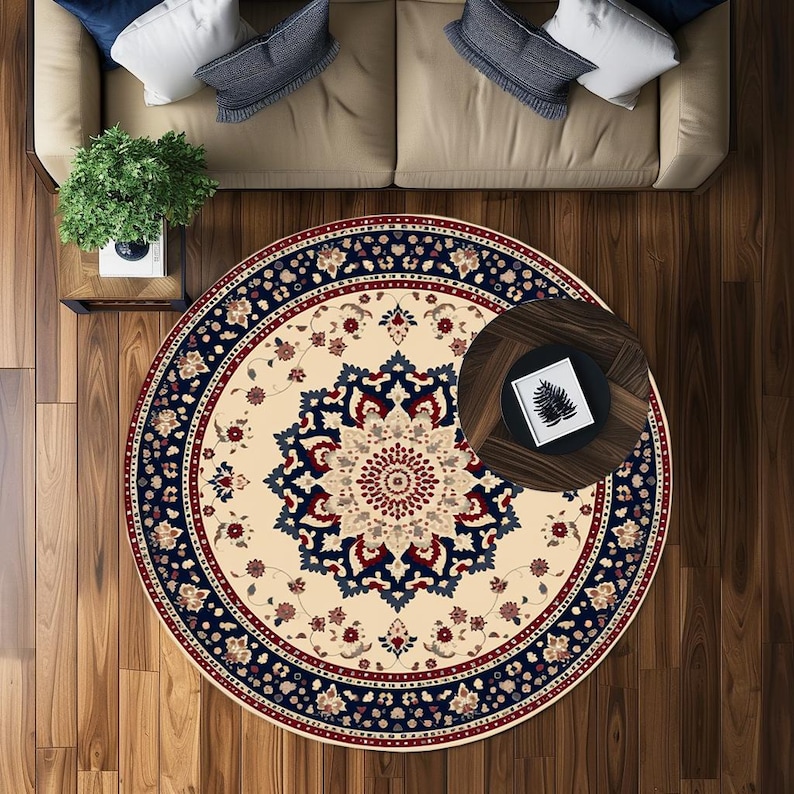 Entrance Rug, Under bench rug, Modern rug, Rug with flowers, Boho rug, Soft decor rug, Round rug, Non slip rug, Ethnic rug, Turkish rug
