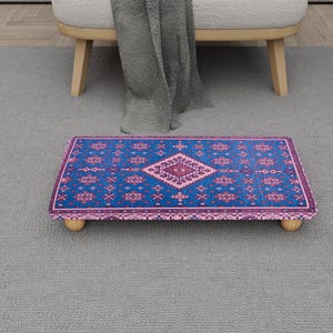 Pink Blue Medallion Bed Stepstool | Colorful Turkish Carpet Footrest | H-1521