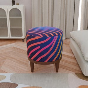 Handmade Round Upholstered Pouf: Vibrant Ottoman Footstool