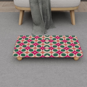 Pink Graphic Circle Foot Stool | Green Retro Wood Stepstool | H-1652