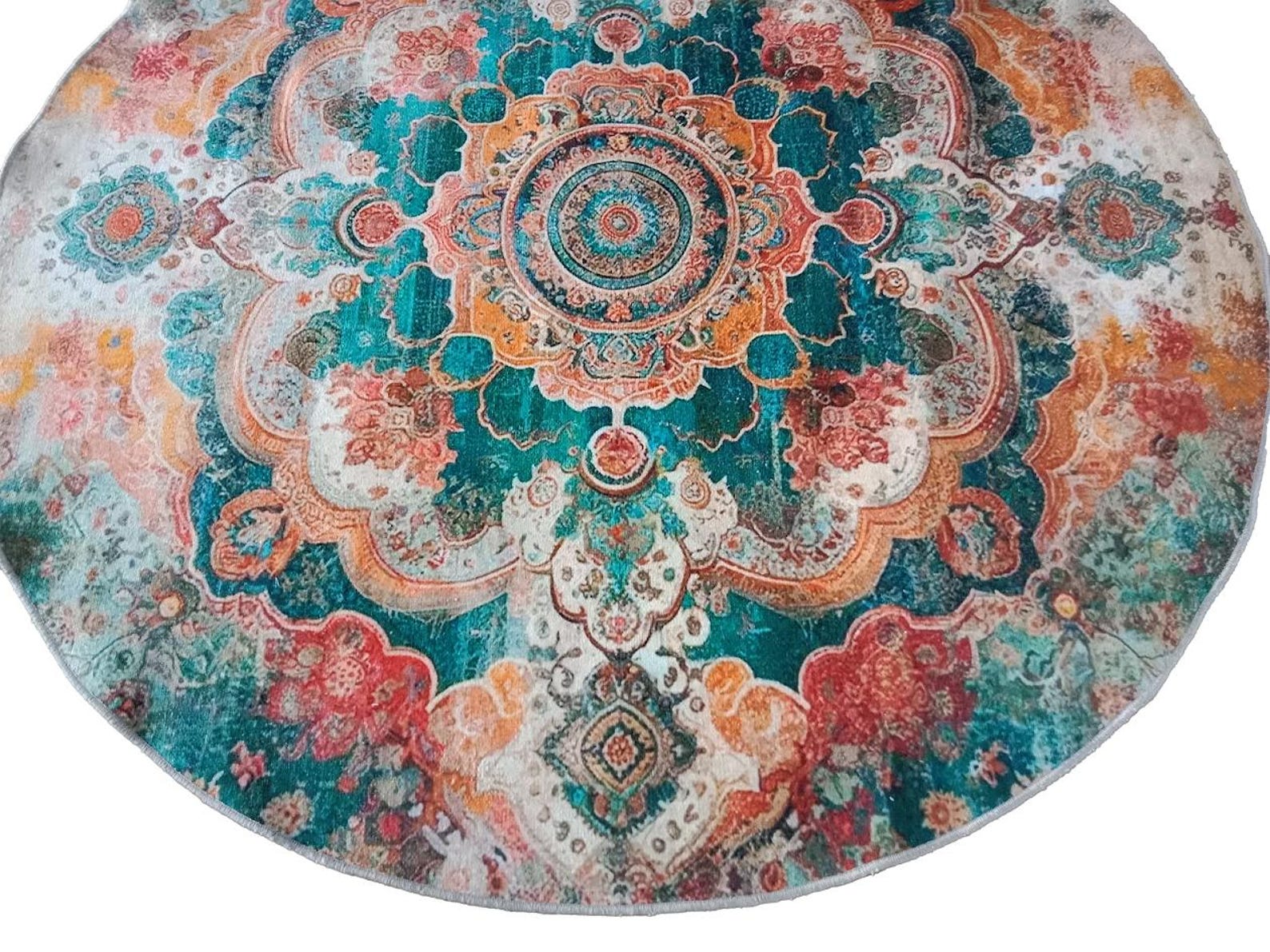 Cultural Rug Cultural Design Rug, Orange Circle Rug, Large Round Rug, Washable ...