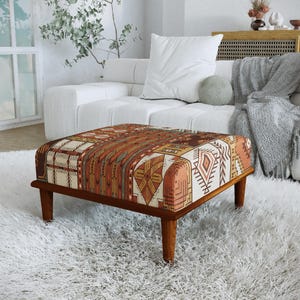 Rust Orange Southwestern Ottoman, Earth Tone Aztec Posterde Bench, H-850