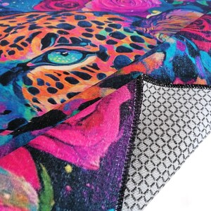 Rose pattern rug, Leopard print rug, Luxury rug, Modern home decor, Area rug, Non slip rug, Washable runner rug, Under bench rug, Boho rug
