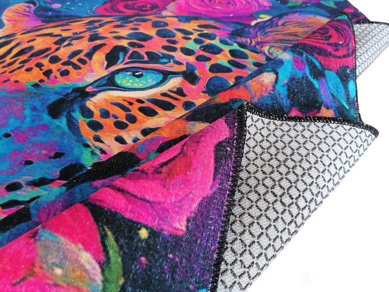 Rose pattern rug, Leopard print rug, Luxury rug, Modern home decor, Area rug, Non slip rug, Washable runner rug, Under bench rug, Boho rug