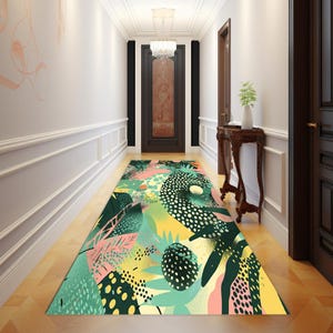 Elegant runner rug, Floor cover rug, Green color runner, Turkey modern rug, Utility runner rug, Farmhouse decor rug, Daily use print rug